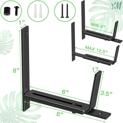 Y&M Adjustable Window Box Brackets 4 Pack, Wall Mount Planter Box Brackets - size: Set of 4- Black
