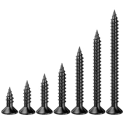 Wensilon (200Pcs) #8x2 Black Wood Screw Quick Metal Self Tapping Flat Head - color: Black, size: #8x2