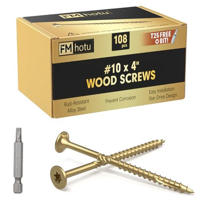 #10 x 4” Deck Screws, 108Pcs Star Drive Wood Screws - color: Gold, size: 4 Inch