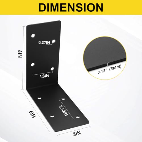 4 Pcs 6"x6"x3" L Right Angle Bracket, 3MM Heavy Duty Steel - size: L-6''X6''X3''