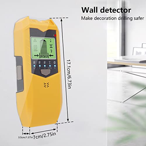 Stud Finder Wall Scanner, 5 in 1 Electronic Stud Sensor, Metal Detector Wall Scanner, Wall Wood Detector Scanner with LCD Display & Audio Alarm for Wood Metal Pipe Studs AC Wire Detection (Yellow)