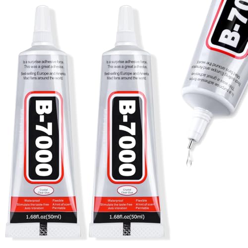 Cruzix B-7000 Super Adhesive Glue, Industrial Strength B7000 Glues Paste for Rhinestones Crafts, Clothes Shoes, Fabric, Jewelry Making, Cell Phones, Tablet, Wood, Rubber, Leather (2x50 ml/1.68 oz)