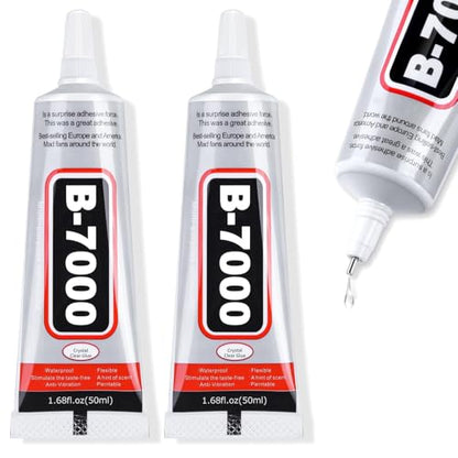 Cruzix B-7000 Super Adhesive Glue, Industrial Strength B7000 Glues Paste for Rhinestones Crafts, Clothes Shoes, Fabric, Jewelry Making, Cell Phones, Tablet, Wood, Rubber, Leather (2x50 ml/1.68 oz)