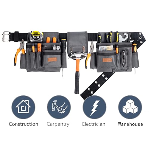 VIDAR TOOLS Tool Belt,12 Pockets Tool Belts for Men, Heavy Duty Carpenter/Construction/DIY'er/Electrician .Double layer thickened polyester fiber with waterproof coating.