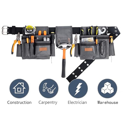 VIDAR TOOLS Tool Belt,12 Pockets Tool Belts for Men, Heavy Duty Carpenter/Construction/DIY'er/Electrician .Double layer thickened polyester fiber with waterproof coating.
