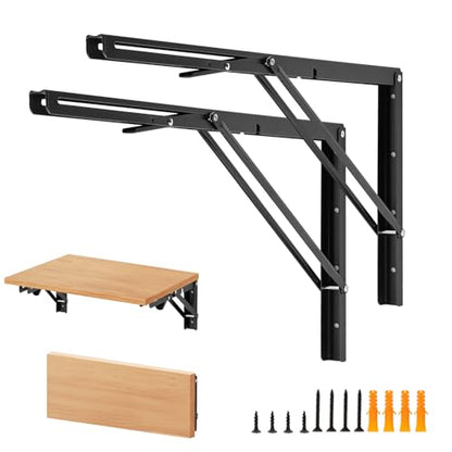 Matte Black Folding Shelf Brackets, 22 Inch, 2 Pack - size: 22 Inch