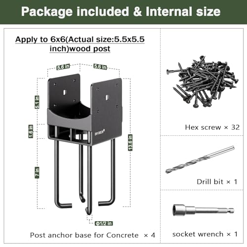 4Pack Heavy Duty Stainless Steels U-Shape Wet Concrete Fence Post Holder 6"x6" (Actual 5.5 "x5.5) Base Anchor Bracket with Air Flow Channel for Terrace Post Base,Fences, Wood Pergola [Patent Pending] - size: 6x6, style: 4Pack