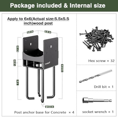 4Pack Heavy Duty Stainless Steels U-Shape Wet Concrete Fence Post Holder 6"x6" (Actual 5.5 "x5.5) Base Anchor Bracket with Air Flow Channel for Terrace Post Base,Fences, Wood Pergola [Patent Pending] - size: 6x6, style: 4Pack