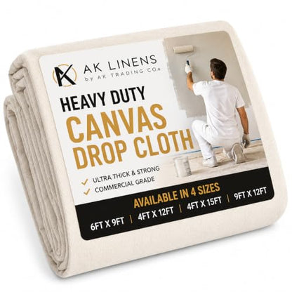AK TRADING CO. Heavy Duty Canvas Drop Cloth, Painters Drop Cloth for Furniture & Floor Protection with Sturdy Double Stitched Edges (4 ft x 15 ft) - size: 4 ft x 15 ft