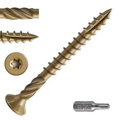 Wensilon #8 * 2" Deck Screws, (2336pcs) 15 lbs.Exterior Wood Screws, Rust Resistant epoxy Coated, Bronze, T20 Star Bit - color: Yellow, size: 8*2