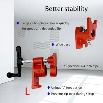 6-Pack 3/4" Wood Gluing Clamp, With Unique Foot Design, Fit for 3/4" Pipe