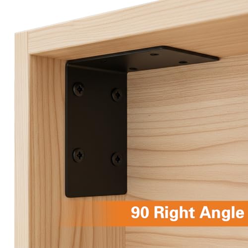 ZENFUN 20Pcs 4x4x2 Inch Heavy Duty Corner Brackets, Black L Brackets for Wood Shelves, 2mm 90 Degree Right Angle Bracket, Metal Corner Brackets for Furniture, Bed, Shelf Bracket
