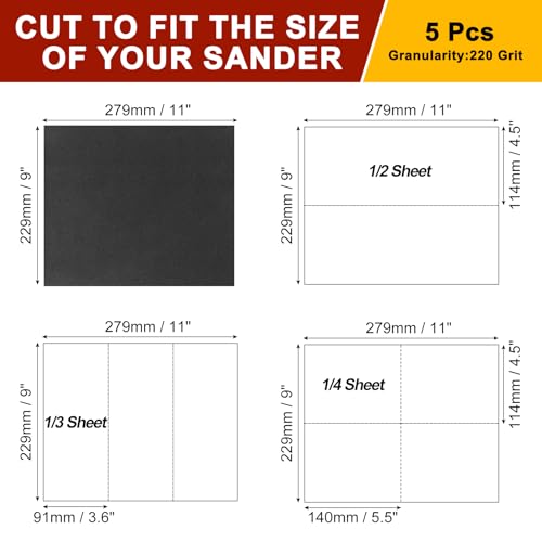 Sandpapers 9x11 5Pcs 220Grit Silicon Carbide - size: 220 Grit