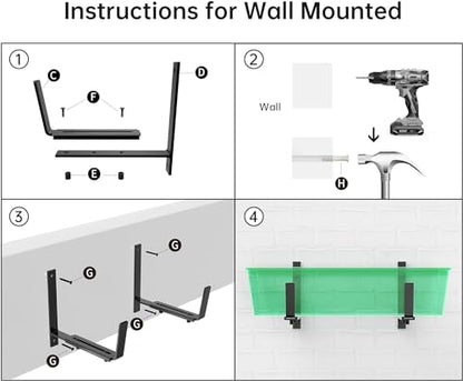 Y&M Adjustable Window Box Brackets 2 Pack, Wall Mount Planter Box Brackets - size: Set of 2- Black