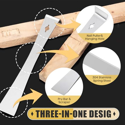 4-Piece 17005 Stainless Steel Pry Bar Scraper Set, 9.25" and 6.7" Trim Puller, Small Flat Pry Bar, Silver Beekeeping Hive Scraper, Bee Hive Hand Tool, 2 Sizes - color: 4-pack
