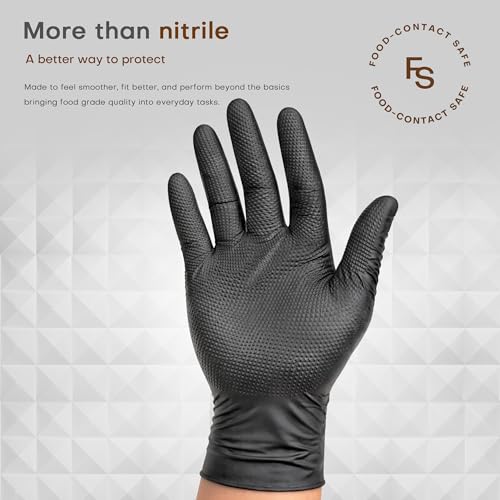 SUPER+ HEAVY DUTY Nitrile Gloves 8 Mil Diamond Texture Disposable Chemical Resistant Powder &Latex Free Food Safe Black 50 Ct - color: Medium (Iron-grey)