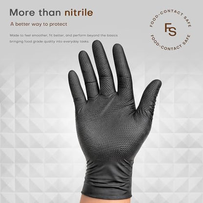SUPER+ HEAVY DUTY Nitrile Gloves 8 Mil Diamond Texture Disposable Chemical Resistant Powder &Latex Free Food Safe Black 50 Ct - color: Medium (Iron-grey)