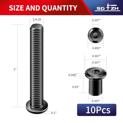 1/4-20 x 2 Inch 10Pcs Flat Head Hex Socket Cap Screws Bolts Barrel Nuts Kit, 304 Stainless Steel 18-8, Full Thread, Black Oxide by SG TZH (with Hex Spanner) - color: Black, size: 1/4-20 x 2"