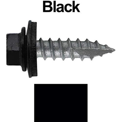 14 x 1 Black Metal Roofing Screws - Hex Washer Head- Self-Starting/Tapping - EPDM Washer. 1 x 250 Count Bag - 250 Screws - color: BLACK, size: 1"