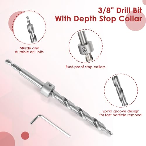 Pocket Hole Jig System Kit, Pocket Screw Jig with 11 Inch Clamp, Square Driver Bit, Hex Wrench, Depth Stop Collar, Step Drill Bit, Coarse Square Driver Screws, All In One for Joinery Work