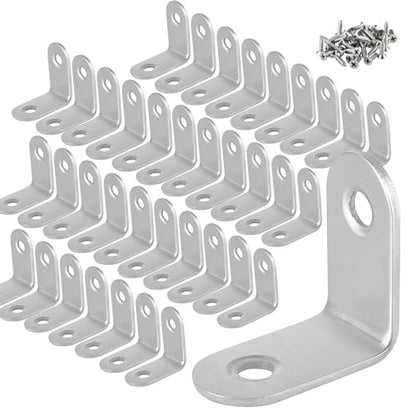 ZOENHOU 50 PCS 30x30mm Stainless Steel L Brackets Corner Braces with 100 Screws, 90 Degree Right Angle Brackets for Wood Furniture Shelves Cabinets Drawers Repair - size: 50 PCS 30 x 30mm Silver