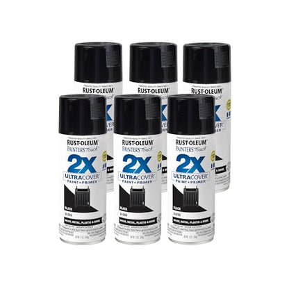 Rust-Oleum 334026-6PK Painter's Touch 2X Ultra Cover Spray Paint, 12 oz, Gloss Black, 6 Pack - color: Black, size: 12 Ounce (Pack of 6)