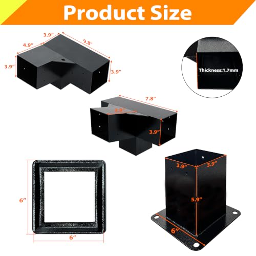 6 PCS Iron Pergola Brackets with 6 Post Bases & Covers - size: 18-Pc Lean-To Kit: 6x Brackets + 6x Bases & Cover