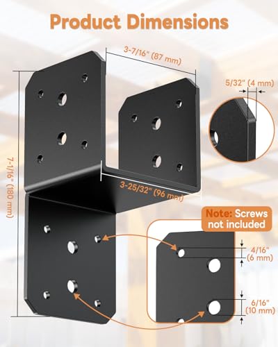 8 Pack Black Joist Hanger Brarket, 4 x4 Brackets for Wood - color: Black-8 Pcs
