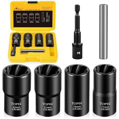 Topec 6PCS Wheel Lock Removal Kit, 1/2" Drive Lug Nut Removal Tool - size: 6 PCS