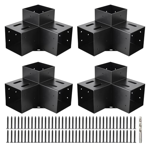 4"x4" Pergola Bracket Kit 4pcs,3-Way 90°Right Angle Corner Brackets - size: 4PC 3-Way Pergola Brackets