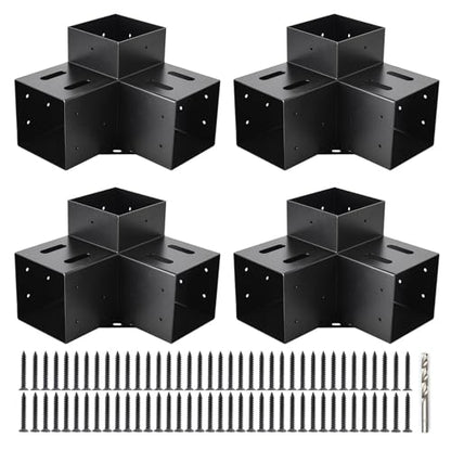 4"x4" Pergola Bracket Kit 4pcs,3-Way 90°Right Angle Corner Brackets - size: 4PC 3-Way Pergola Brackets