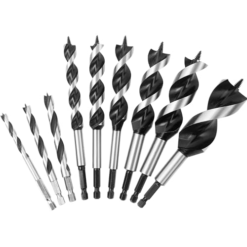 KENDO Auger Drill Bit Set for Wood, 9-Piece Alloy Steel - style: 9PC