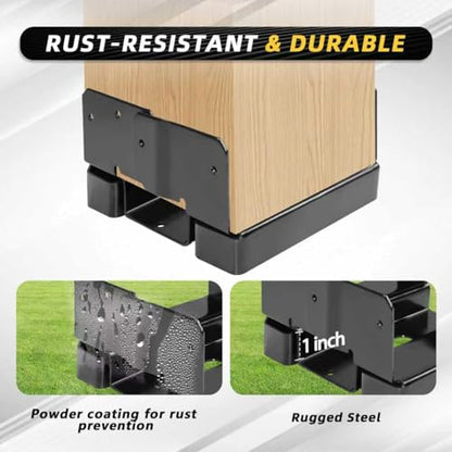 Black 6Pcs 6x6 Post Base Brackets Fit for Concrete Inner Size 5.5"x5.5" - size: Black