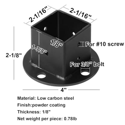 4 Pack 2" x 2" Square Post Anchor Base, Deck Fence Flange Bracket - size: 2 Inch