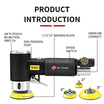 SI FANG 1'' 2'' 3'' Mini Random Orbital Air Sander Kit, Pneumatic Polisher - style: 1"2"3" Buffer&Sander Kit