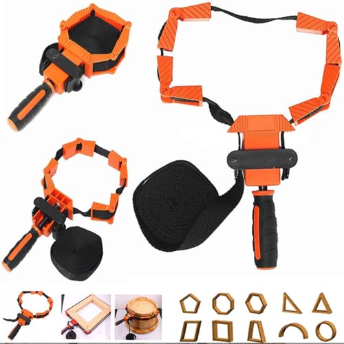 Nylon Strap Clamp with Ergonomic Handle Quick Release Band Clamp Tool for Woodworking Clamping Round or Irregular Shaped Objects, Picture Frames