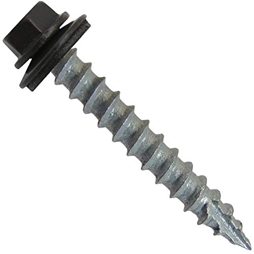 14 x 1-1/2" Dark Bronze Metal Roofing Screws - Hex Washer Head- Self-Starting/Tapping - EPDM Washer. 3 X 250 Bags - 750 Screws - color: DARK BRONZE, size: 1-1/2"