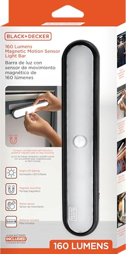 BLACK+DECKER 160LM LED Light Bar, Touchless Motion Sensor, Magnetic Mount, Powered with AAA Batteries, Slim and Portable Design to Brighten Indoor Rooms, Closets, Garages, Shelving (1-Pack) - size: 1-Pack