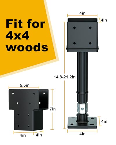 Screw Jack Post Kit, 4"x4" Adjustable Shore Jack & Purlin Splicer - color: Black, size: 4x4