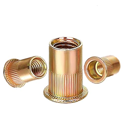 Rivet Nut #8-32 UNC 150Pcs Yellow Zinc Plated Finish Flat Head Knurled Body - color: YELLOW, size: #8-32