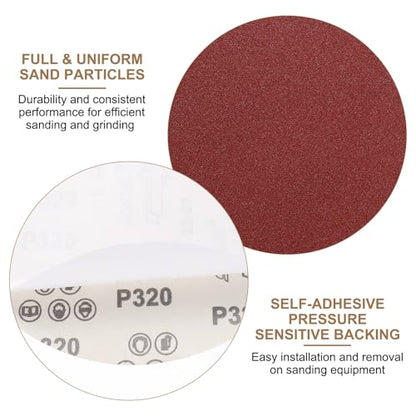 uxcell 15pcs 8-Inch PSA Sanding Discs, 320 Grits Aluminum Oxide Self Adhesive Stick Back Sandpapers, No-Hole Round Wet/Dry Sander Papers, Sand Auto Car Paint, Wood, Metal - size: 320 Grit