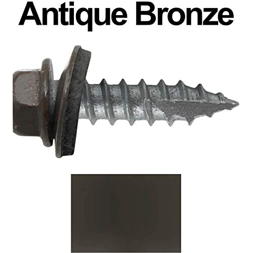 14 x 1 Antique Bronze Metal Roofing Screws - Hex Washer Head- Self-Starting/Tapping - EPDM Washer. 1 x 250 Count Bag - 250 Screws - color: ANTIQUE BRONZE, size: 1"