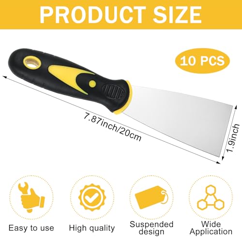 10 PCS 2 Inch Putty Knife Stainless Steel Spackle Knives Paint Scraper No Rusting Flexible Metal Scraper Tools for Repairing Drywall Applying Putty Removing Wallpaper Mud Plaster Scraping - color: 10pcs 2" Yellow