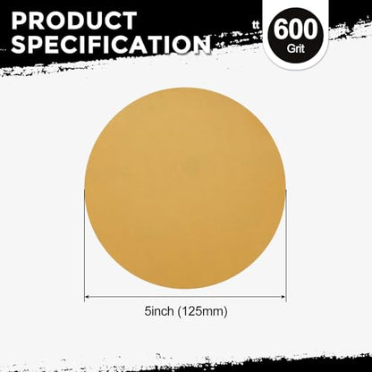 25Pcs Sanding Discs 5In 600Grit Hook and Loop Sandpapers Yellow - color: Yellow, size: 5 Inch(600 Grit)
