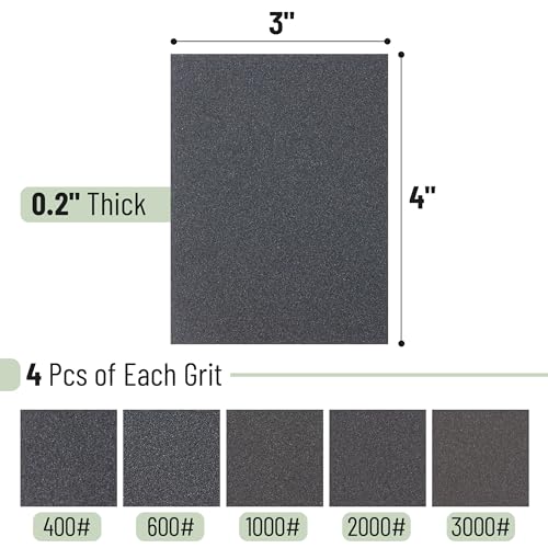 Bates- Sanding Sponge, 20 pcs, 3”x4”, 400-3000 Grit Assortment, Ultra Fine, Washable and Reusable, Sandpaper Block, Sanding Blocks for Wood, Sanding Pad, Drywall Sanding Block, Drywall Sanding Sponge - size: 20 Pack, 400-3000 Grit