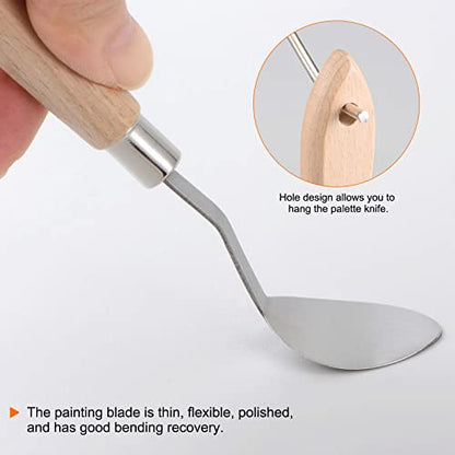 HARFINGTON 2pcs No.20 Palette Knives 22mm Width Stainless Steel Oval Spatula Painting Pallet Knife with Wood Handle for Oil Acrylic Canvas Mixing Spreading - color: Wood Color