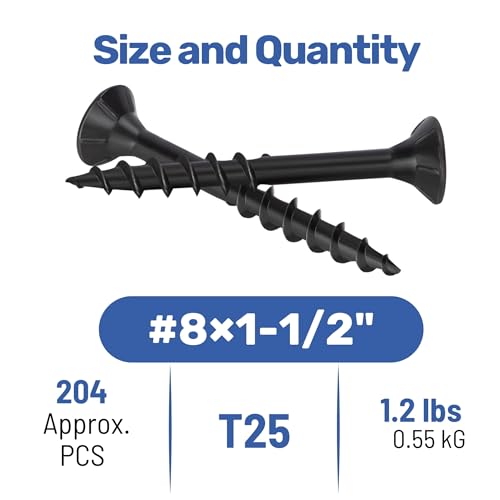 WELLOCKS #8 x 2-1/2 in Black Deck Screws, 1.2 lbs with T25 Bit - size: #8×2-1/2", style: 1.2LBS Black