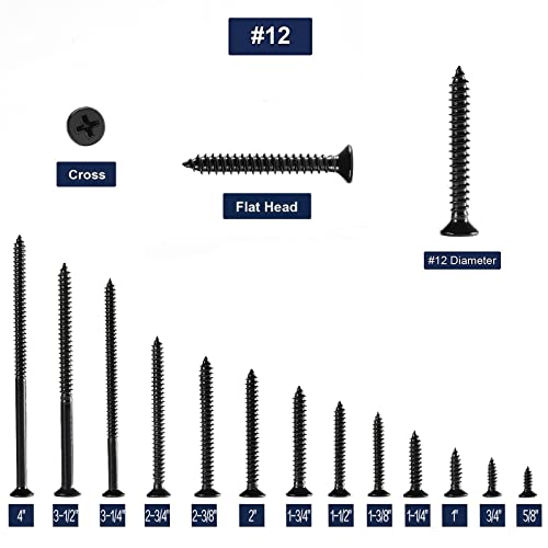 #12 x 4 Wood Screw 100Pcs 18-8 (304) Stainless Steel Screws Flat Head Phillips Fast Self Tapping Drywall Screws Black Oxide by SG TZH - size: #12 x 4"