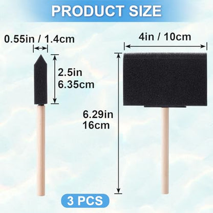 3pcs Foam Paint Brushes, 4 Inch Wood Handle Sponge Paint Brush, Sponge Painting Tool for Details, Staining, Varnishes, Large Area and DIY Craft Projects- Black - color: Black-3pcs-4"