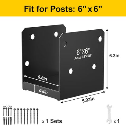 6x6 Stainless Steel Post Base, 2Pcs Deck Concrete Support Anchor Bracket - size: 6x6